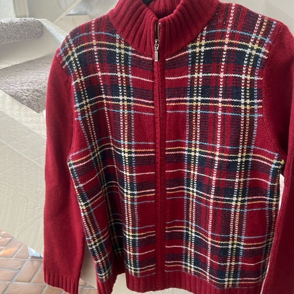 Eddie Bauer Sweaters - Eddie Bauer tartan zip up holiday sweater L